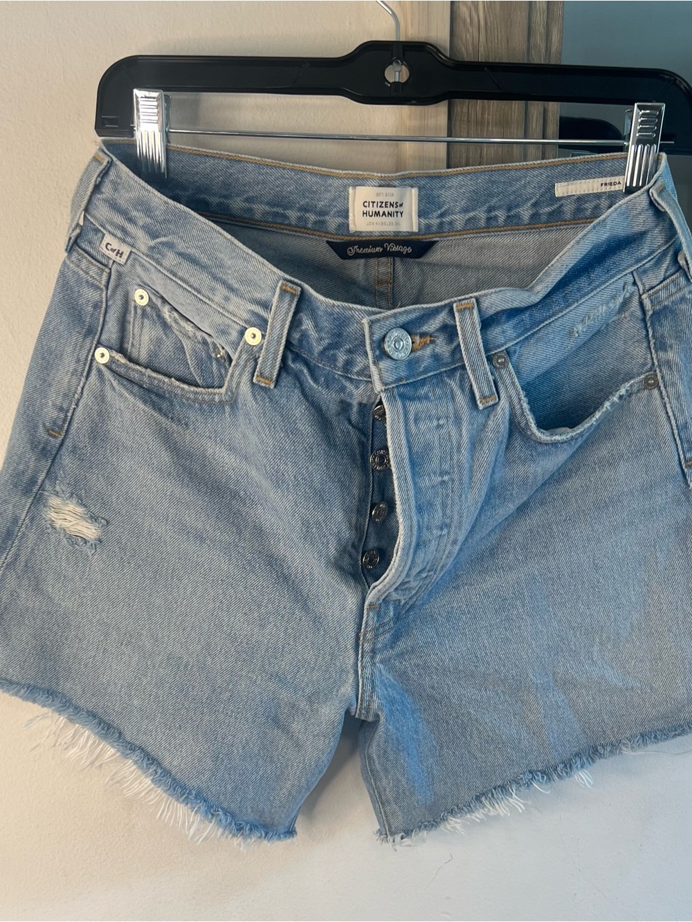 Citizens Of Humanity Light Blue Frayed Hem Denim Shorts